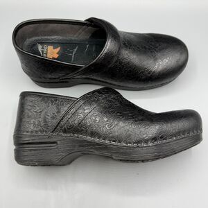 Dansko XP Womens Floral Clog Black Leather Floral Casual Slip On Shoes EU39/US 9